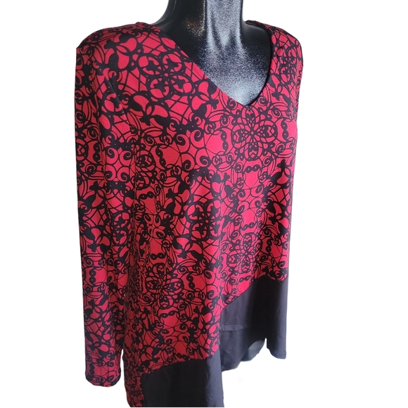 Dana Buchman Red and Black Long Sleeve Top L - Picture 2 of 6